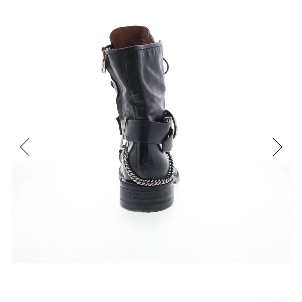 A.S.98 “Faust” Black Leather Combat Boots with Silver Accents - Picture 10 of 11